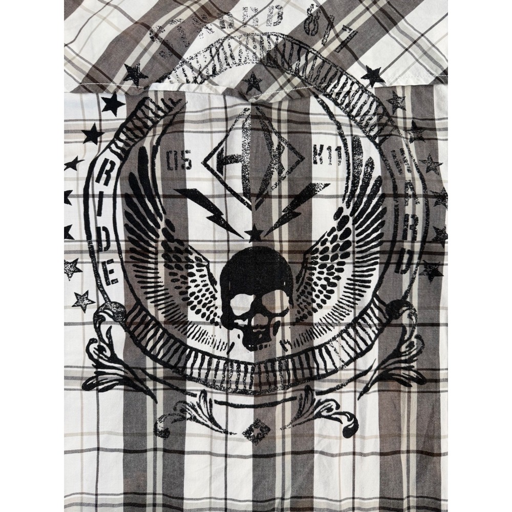 Helix‎ Mens Athletic Fit Plaid Western Pearl Snap Shirt Skull Wing Graphic L